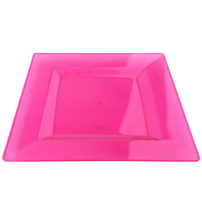 Plastic Plate Square shape Extra Rigid Raspberry 20x20cm (4 Units) Plastic Plate Square shape Extra Rigid Raspberry 20x20cm (4 Units)