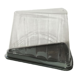 Plastic Cake Slice Container Clear Black Base (50 Units)