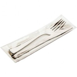 Plastic Cutlery kit PS Metallized Fork, Knife and Napkin (30 Units)