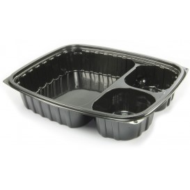 Plastic Deli Container OPS "ClearPac" 3 Compartments Black 887ml (63 Units) 