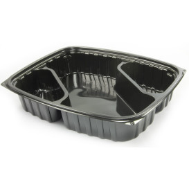 Plastic Deli Container OPS "ClearPac" 3 Compartments Diagonal Black 887ml (63 Units) 