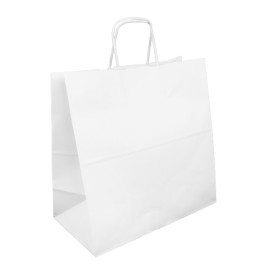 Paper Bag with Handles Kraft White 100g 35+15x30cm (200 Units)