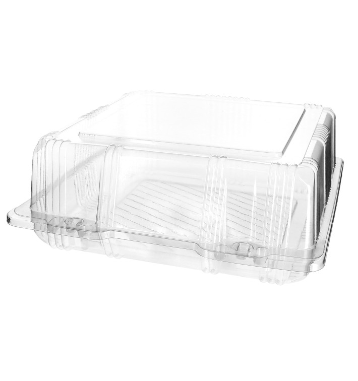 Plastic Hinged Bakery Container PET 20x20x8cm (220 Units)