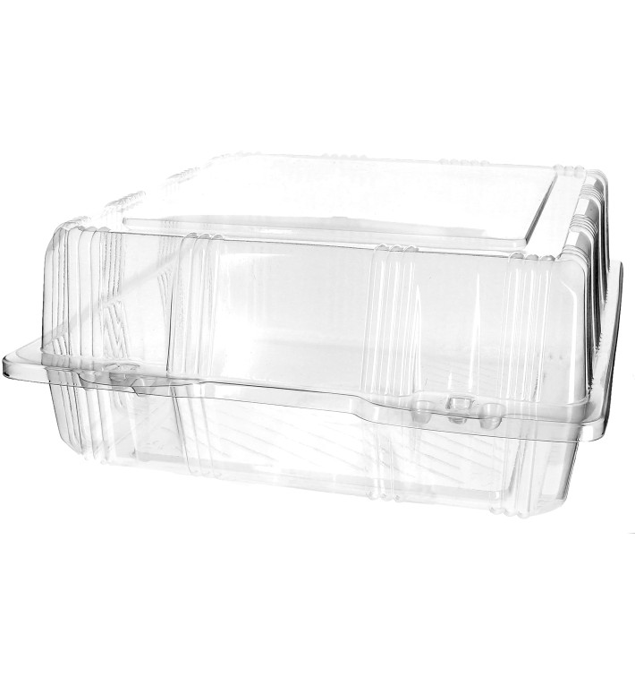 Plastic Hinged Bakery Container PET 22x22x10cm (20 Units) Plastic Hinged Bakery Container PET 22x22x10cm (20 Units)