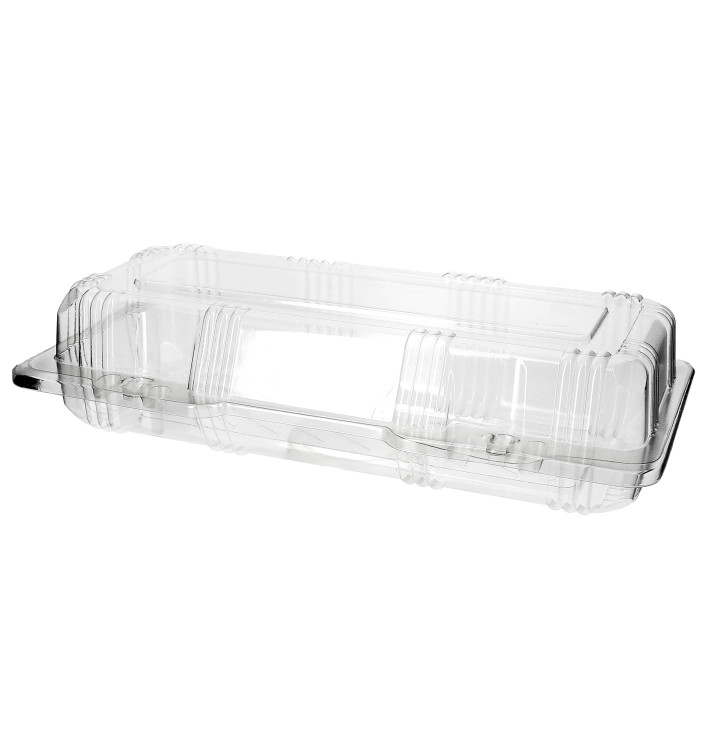 Plastic Hinged Bakery Container PET 24x10x6cm (20 Units) Plastic Hinged Bakery Container PET 24x10x6cm (20 Units)