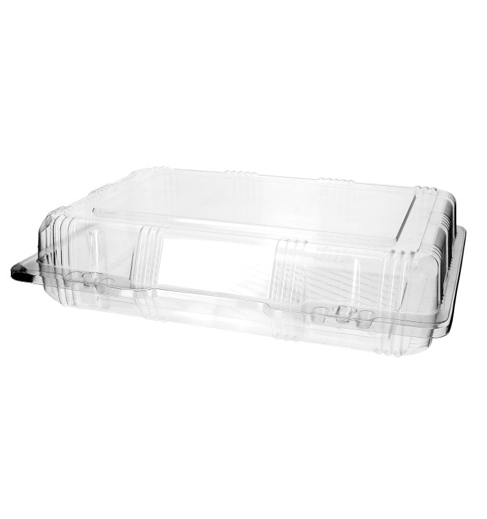 Plastic Hinged Bakery Container PET 25x17x6cm (20 Units) Plastic Hinged Bakery Container PET 25x17x6cm (20 Units)