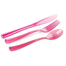 Plastic Cutlery Kit Fork, Knife, Spoon Raspberry (20 Kits)