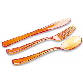 Plastic Cutlery Kit Fork, Knife, Spoon Orange (1 Unit)