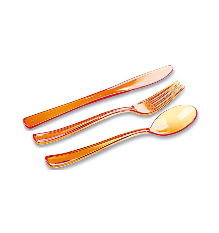 Plastic Cutlery Kit Fork, Knife, Spoon Orange (20 Kits)