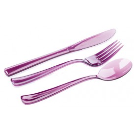 Plastic Cutlery Kit Fork, Knife, Spoon Eggplant (20 Kits)