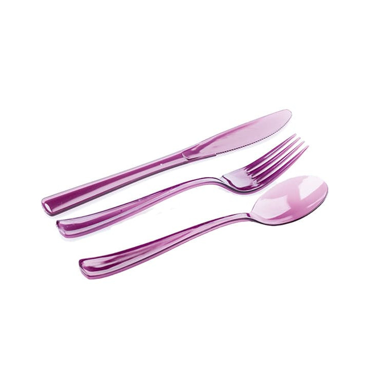 Plastic Cutlery Kit Fork, Knife, Spoon Eggplant (20 Kits)