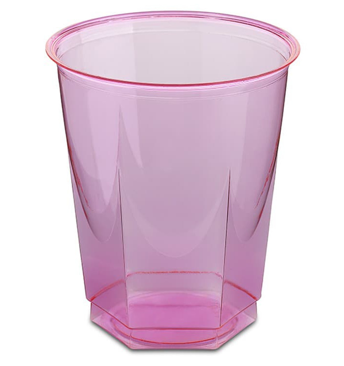 Plastic Cup PS Crystal Hexagonal shape Fuchsia 250ml (10 Units) Plastic Cup PS Crystal Hexagonal shape Fuchsia 250ml (10 Units)