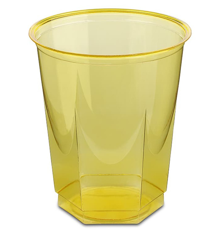 Plastic Cup PS Crystal Hexagonal shape Yellow 250ml (10 Units)