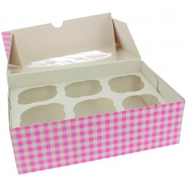 Paper Cupcake Box 6 Slot Pink 24,3x16,5x7,5cm (20 Units) 