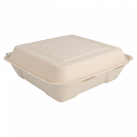 Sugarcane Hinged Container "Menu Box" 22,5x22,5x7,5cm (50 Units) 