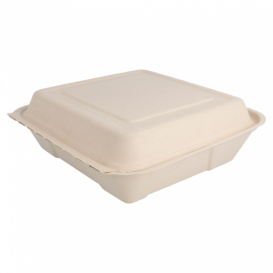 Sugarcane Hinged Container "Menu Box" 22,5x22,5x7,5cm (50 Units) 