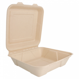 Sugarcane Hinged Container "Menu Box" 22,5x22,5x7,5cm (50 Units) 