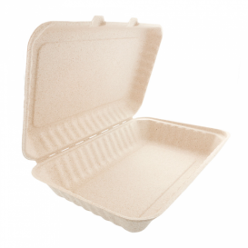 Sugarcane Hinged Container "Natural" 33,5x23x7,5cm (50 Units) 