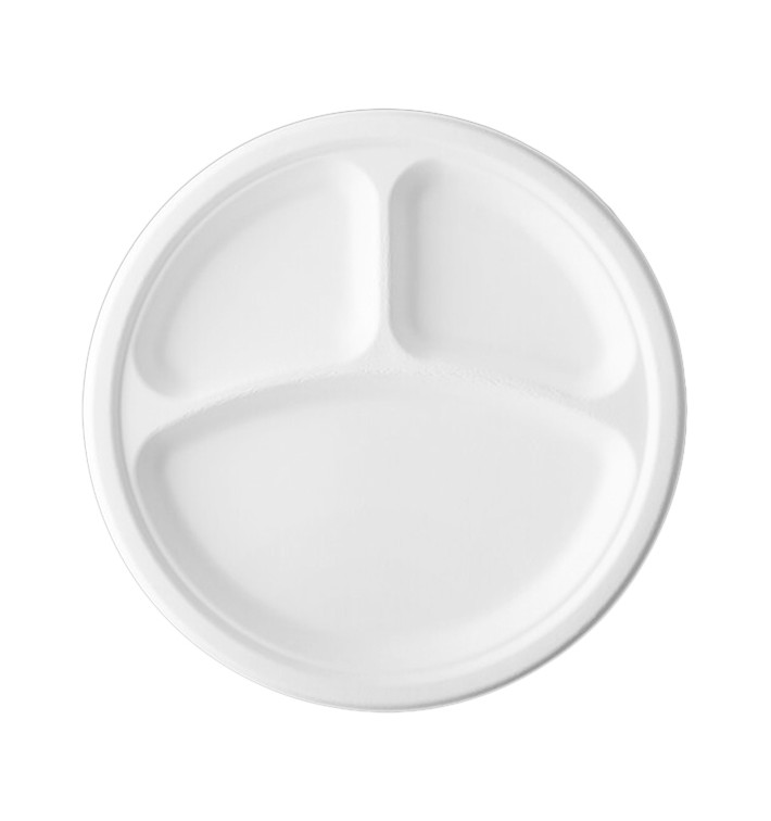 Sugarcane Plate Bagasse 3C White Ø23 cm (500 Units) Sugarcane Plate Bagasse 3C White Ø23 cm (500 Units)