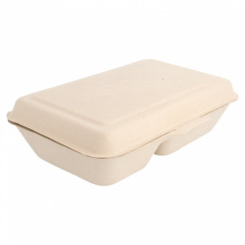 Sugarcane Hinged Container "Menu Box" 2 Compartments 22,5x16,5x6,4cm (500 Units)