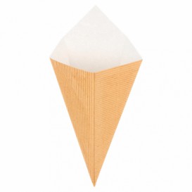 Paper Carrugated Dipping Cone Kraft 22cm 100g (800 Units)