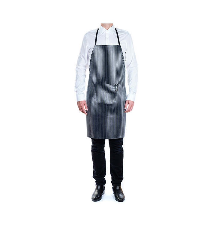 Serving apron bib and pocket Grey and Black Stripes 75x90cm (1 Unit) Serving apron bib and pocket Grey and Black Stripes 75x90cm (1 Unit)