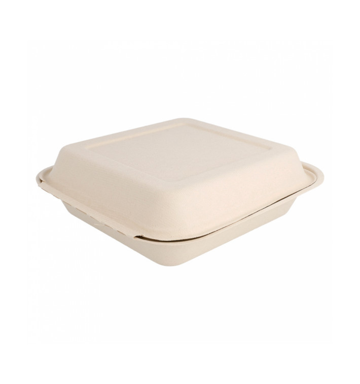 Sugarcane Hinged Container "Menu Box" Natural 20x20x7,5cm (250 Units) Sugarcane Hinged Container "Menu Box" Natural 20x20x7,5cm (250 Units)