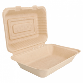Sugarcane Hinged Container "Menu Box" Natural 22,5x16,5x6,4cm (50 Units) 