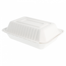 Sugarcane Hinged Container "Menu Box" White 22,5x16,5x6,4cm (50 Units) 