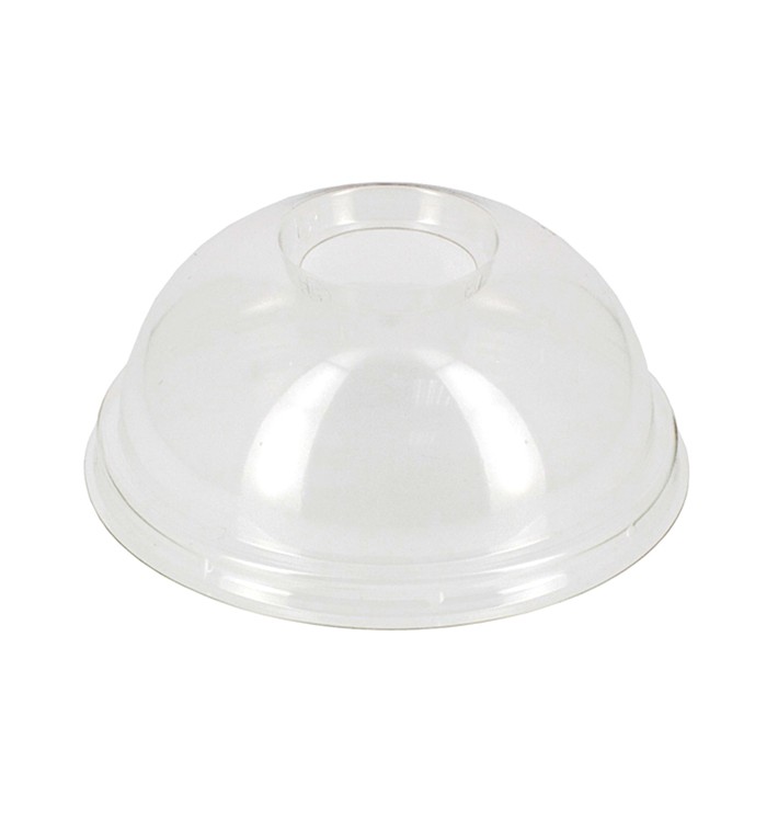 Plastic Dome Lid with Hole Ø9,5cm for PLA and PET Cups 265, 364, 425 and 550ml (100 Units)