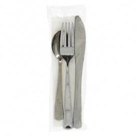 Plastic Cutlery kit PS Metallized 3 Pieces with Napkin (300 Units)