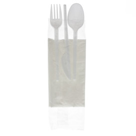 Plastic Cutlery kit PS Fork, Spoon, Knife and Napkin (25 Units)