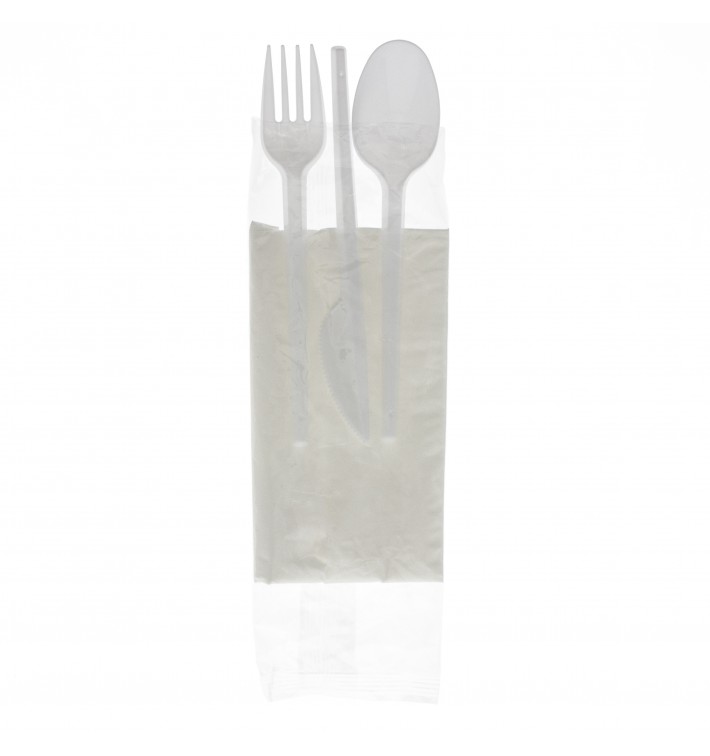 Plastic Cutlery kit PS Fork, Spoon, Knife and Napkin (25 Units)