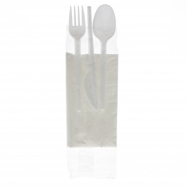 Plastic Cutlery kit PS Fork, Spoon, Knife and Napkin (250 Units)