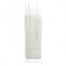 Plastic Cutlery kit PS Fork, Knife and Napkin (500 Units)