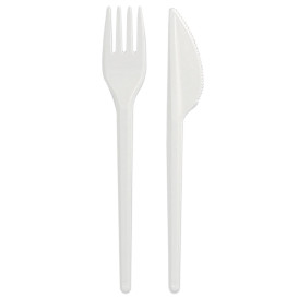 Plastic Cutlery kit PS Fork and Knife White (500 Units)