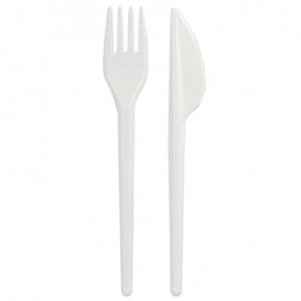 Plastic Cutlery kit PS Fork and Knife White (1.000 Units)
