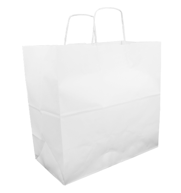 Paper Bag with Handles Kraft White 100g 35+15x30cm (200 Units)