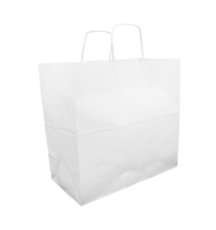 Paper Bag with Handles Kraft White 100g 35+15x30cm (200 Units)