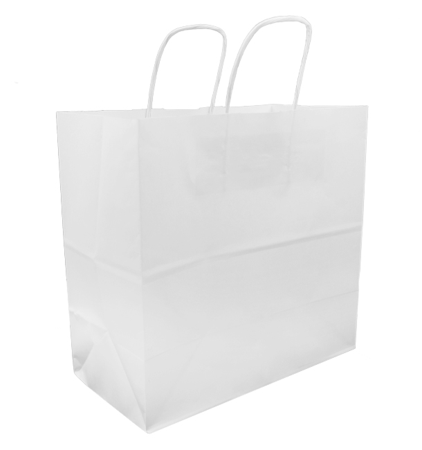 Paper Bag with Handles Kraft White 100g 27+14x26cm (200 Units)