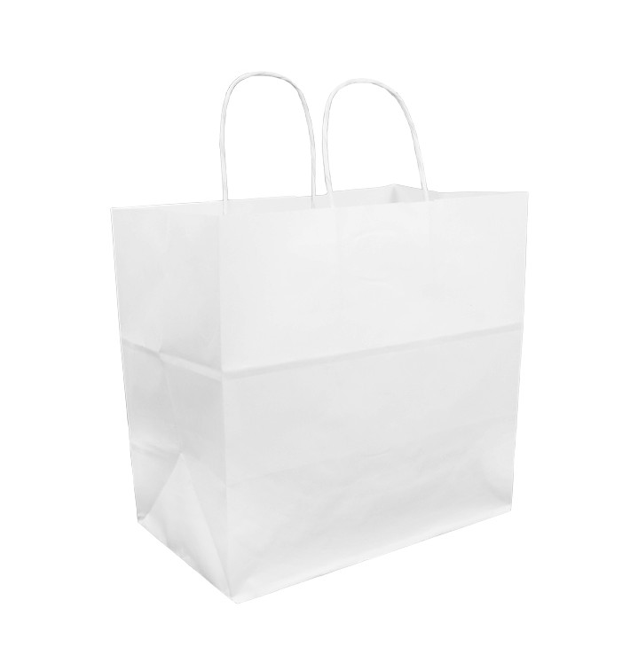 Paper Bag with Handles Kraft White 100g 30+18x29cm (200 Units) Paper Bag with Handles Kraft White 100g 30+18x29cm (200 Units)