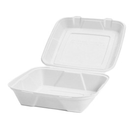 Sugarcane Hinged Container "Menu Box" White 24x23x7,7cm (50 Units)