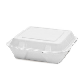 Sugarcane Hinged Container "Menu Box" White 24x23x7,7cm (50 Units)