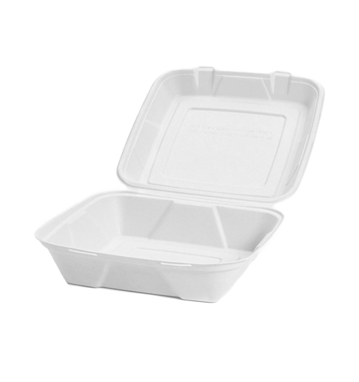 Sugarcane Hinged Container "Menu Box" White 24x23x7,7cm (200 Units) Sugarcane Hinged Container "Menu Box" White 24x23x7,7cm (200 Units)