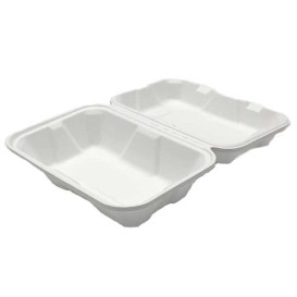 Sugarcane Hinged Container "Menu Box" White 23x15x7,7cm (200 Units) 