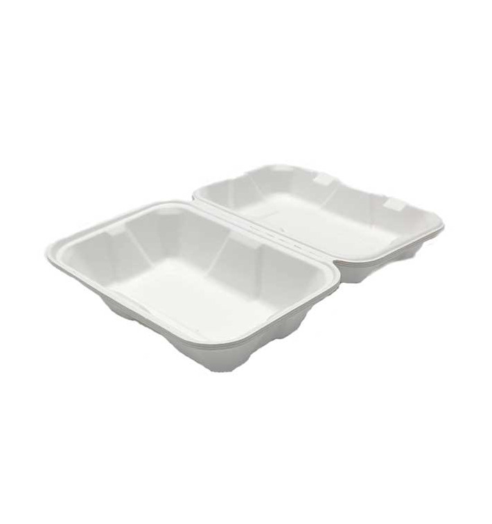 Sugarcane Hinged Container "Menu Box" White 23x15x7,7cm (200 Units) Sugarcane Hinged Container "Menu Box" White 23x15x7,7cm (200 Units)