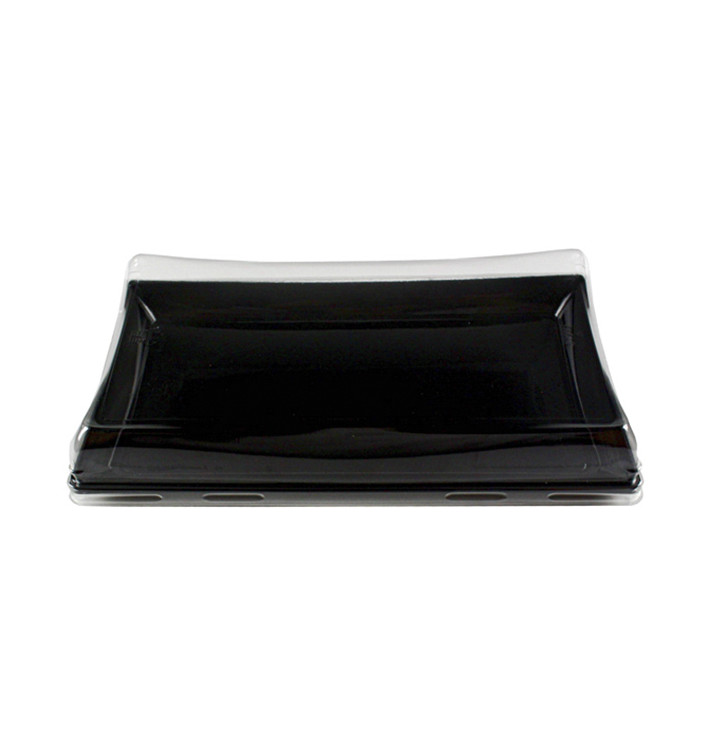 Plastic Tray with Lid Black 12x22cm (15 Units) Plastic Tray with Lid Black 12x22cm (15 Units)