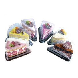 Plastic Cake Slice Container Clear Black Base (300 Units)