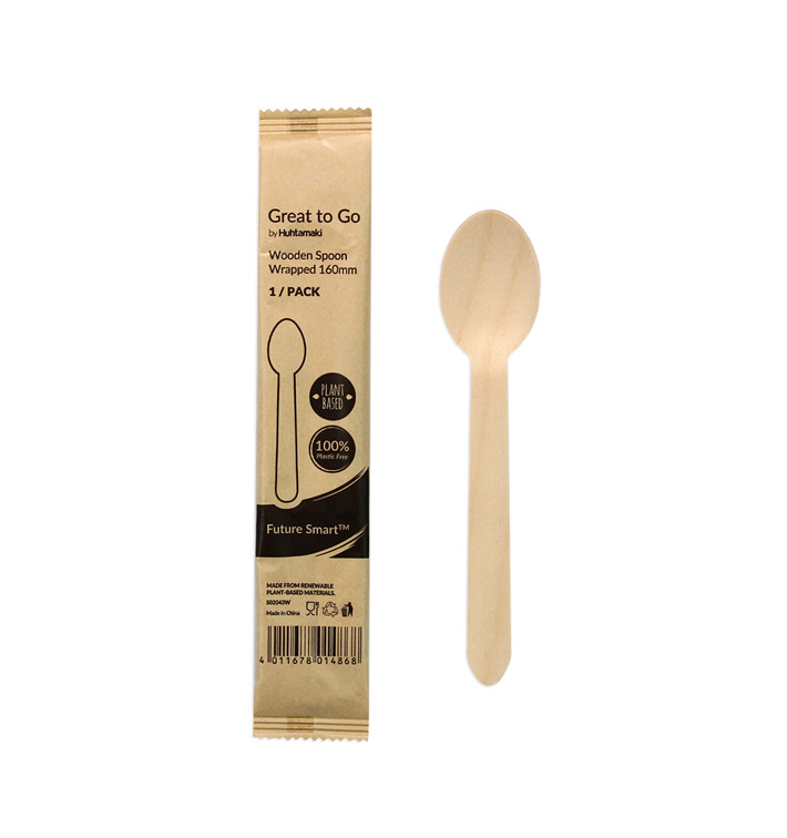 Wooden Spoon Wrapped 16cm (25 pcs) Wooden Spoon Wrapped 16cm (25 pcs)