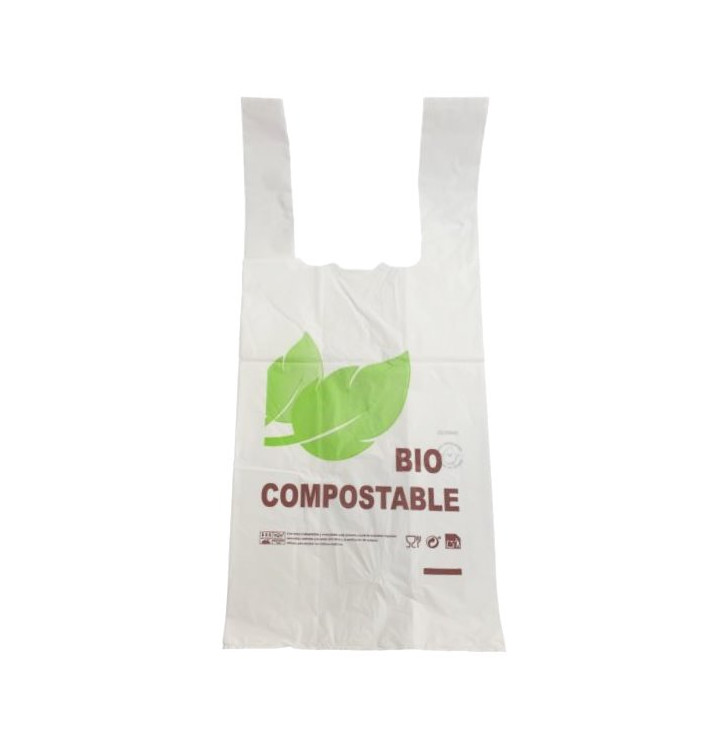 Plastic T-Shirt Bag 100% Biodegradable 48x60cm 25µm (800 Units) Plastic T-Shirt Bag 100% Biodegradable 48x60cm 25µm (800 Units)